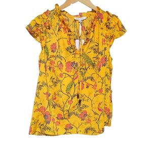 Rose Olive Yellow Floral Blouse NWT